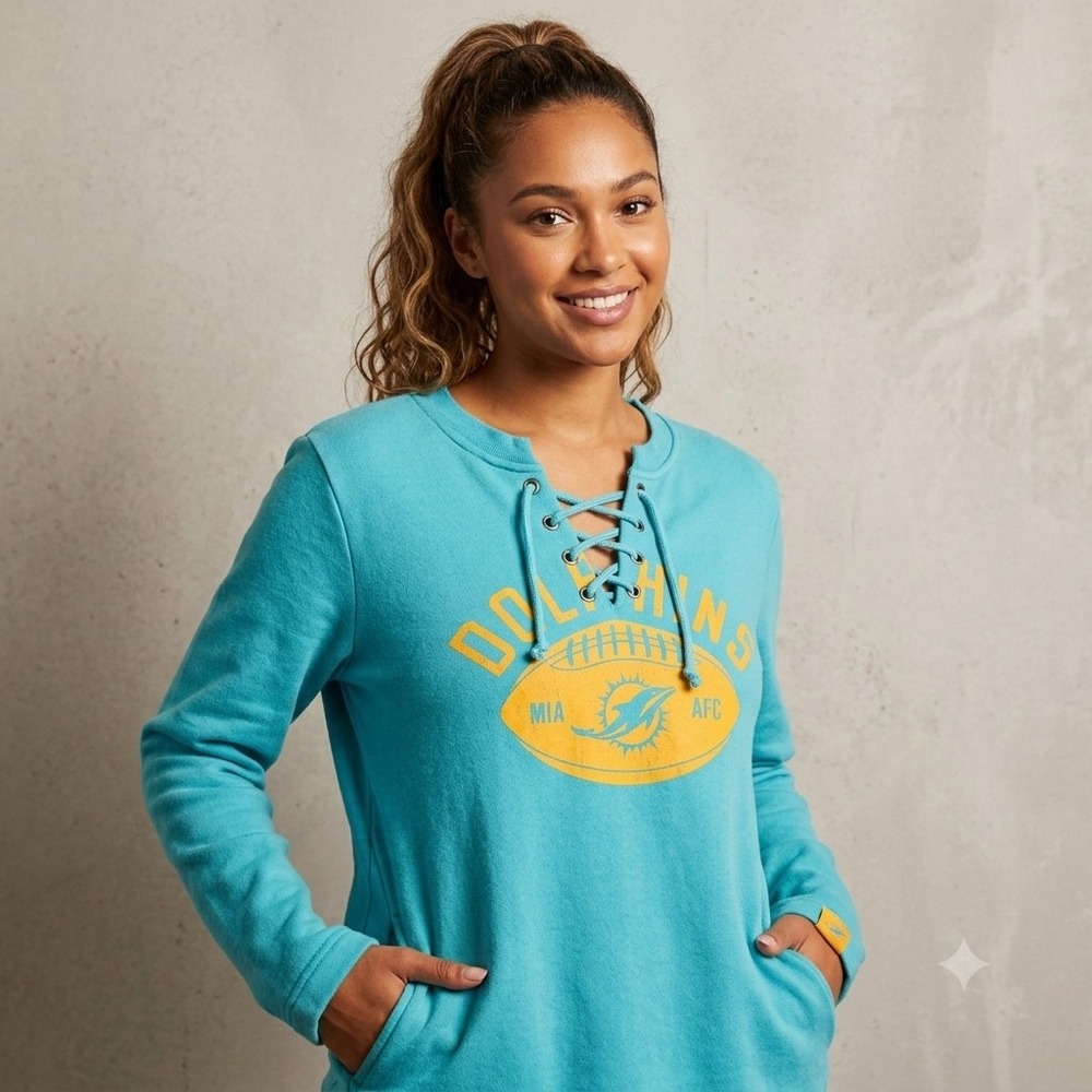 NFL Miami Dolphins Womens Size Medium Lace-Up Sweatshirt Teal Green Football